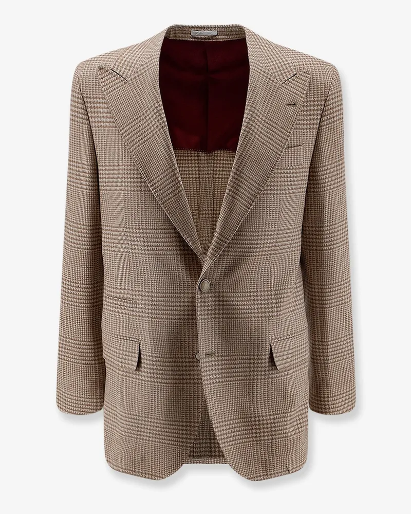 Brunello Cucinelli Single-breasted wool and cashmere blazer -  - gender_Man Beige