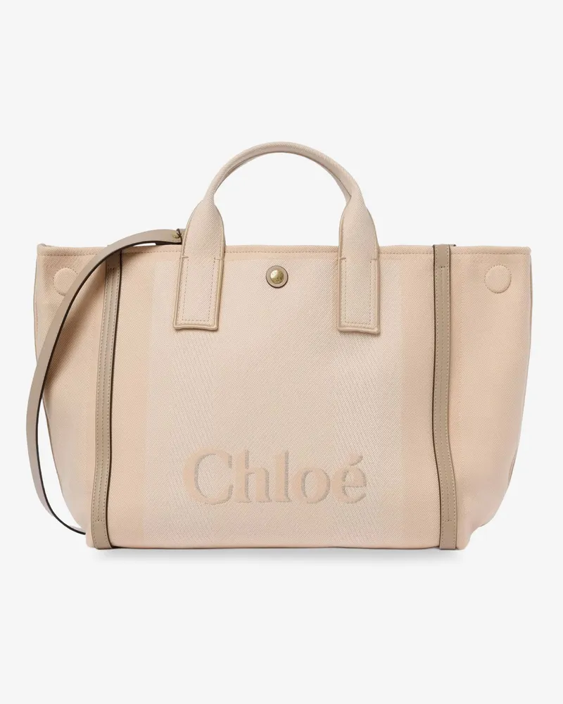 Chloé Chloé Carry striped jacquard fabric crossbody bag with oversized logo on the front -  - gender_Woman Beige