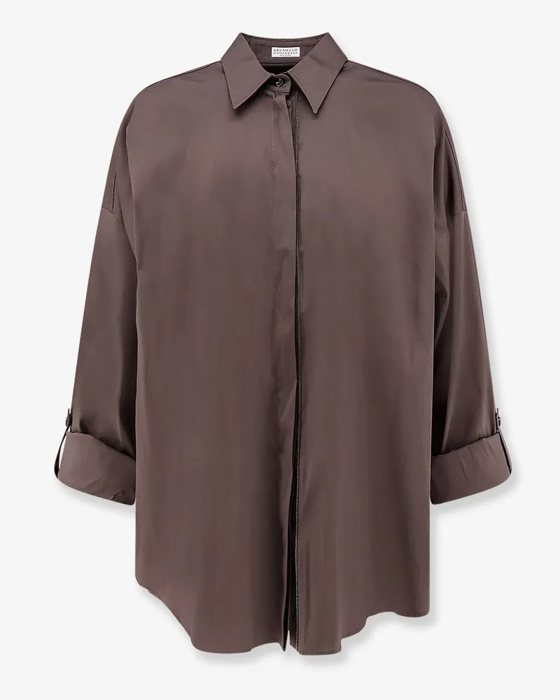 Brunello Cucinelli Cotton blend shirt with Shiny Trim -  - gender_Woman Brown