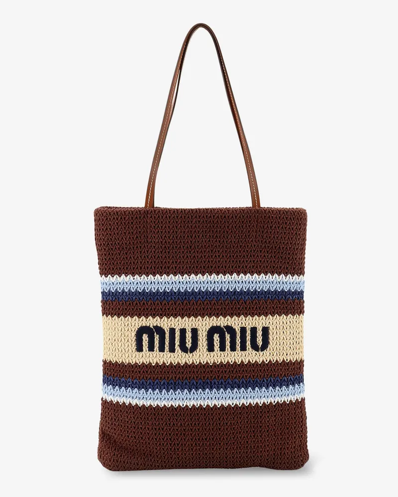 Miu Miu Knitted shopping bag with embroidered logo on the front -  - gender_Woman Brown