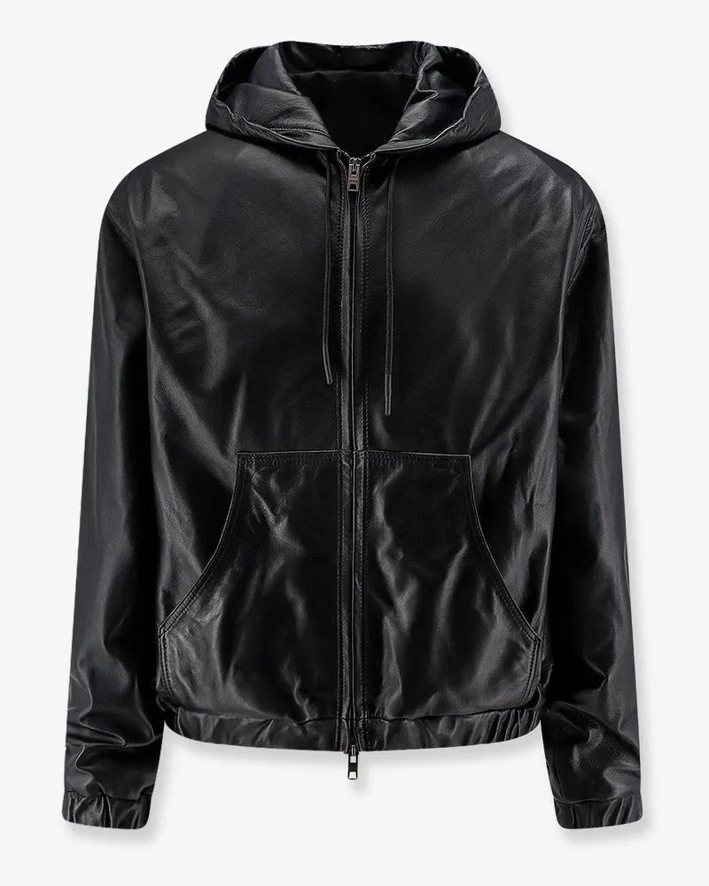 DFOUR Hooded leather jacket -  - gender_Man Black
