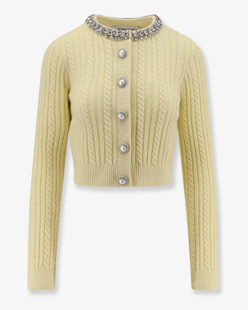 Self-Portrait Wool blend cardigan with rhinestones -  - gender_Woman Yellow