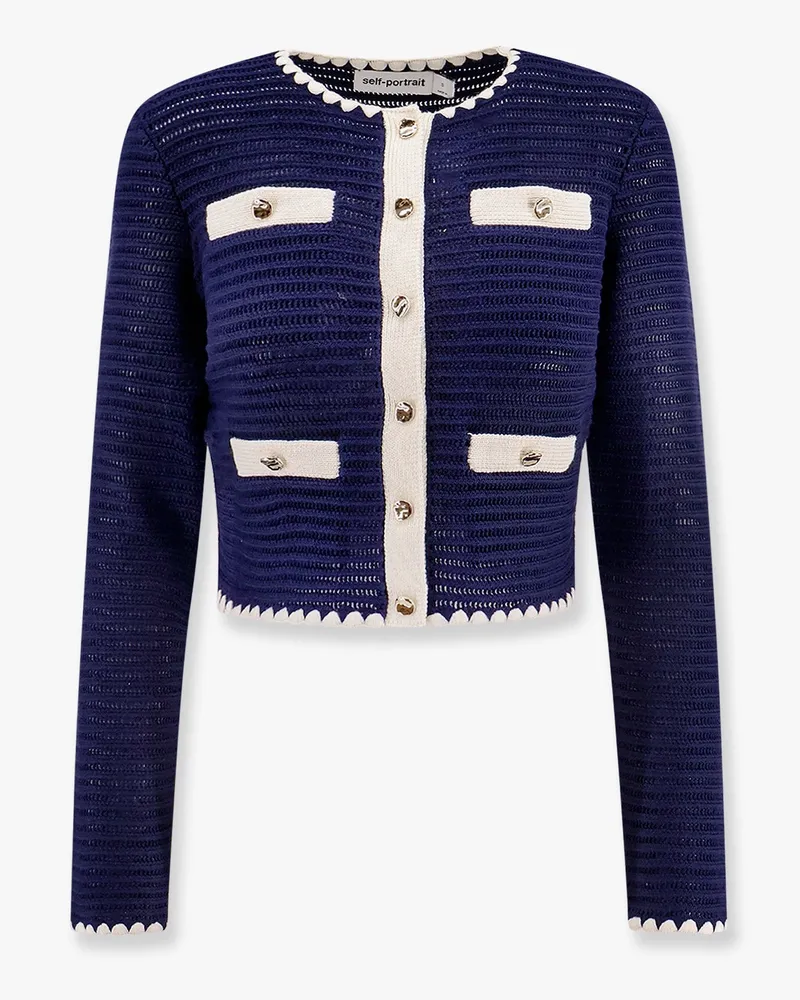 Self-Portrait Crochet knitted cardigan with contrasting profiles -  - gender_Woman Blue
