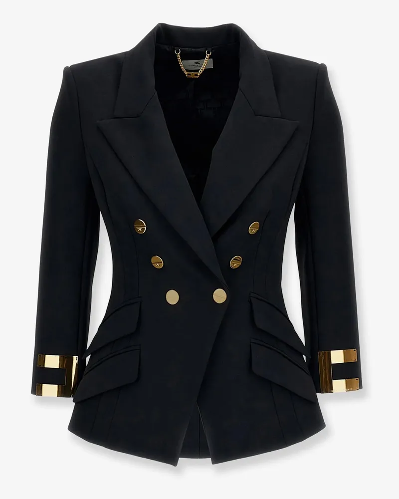 Elisabetta Franchi Double-breasted blazer with Monogram gold metal details -  - gender_Woman Black