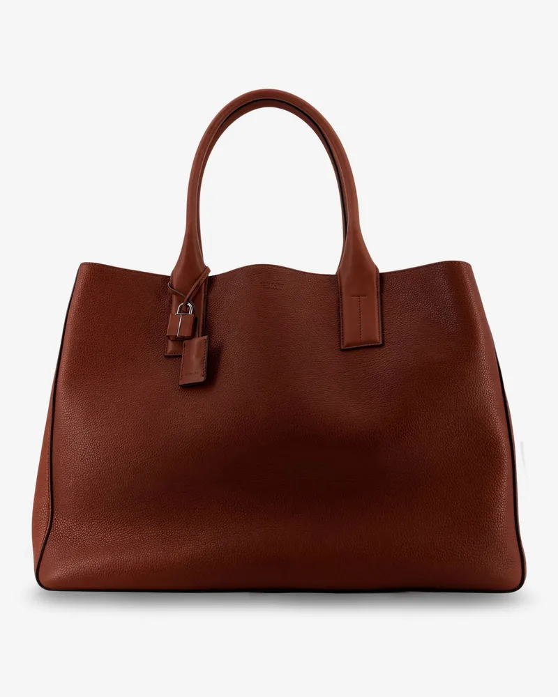 Tom Ford Hammered leather handbag with engraved logo on the front -  - gender_Man Brown