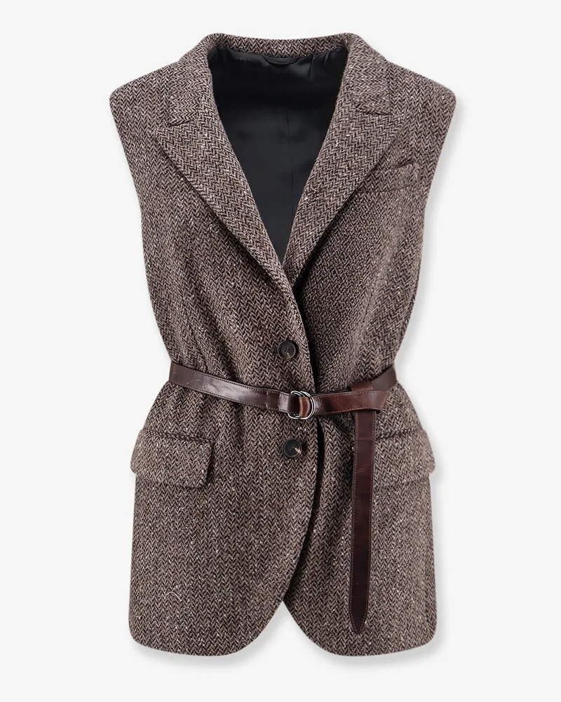 Brunello Cucinelli Sleeveless blazer with belt -  - gender_Woman Brown