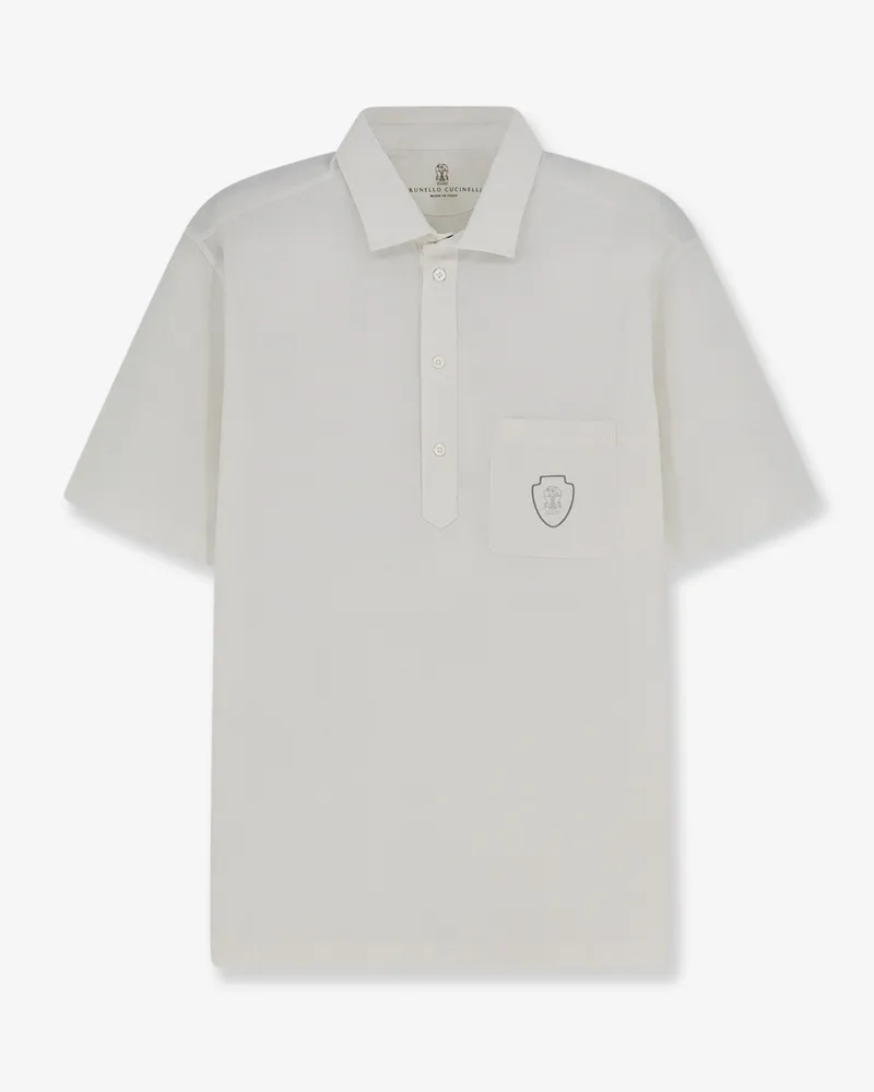 Brunello Cucinelli Virgin wool polo shirt with front logo patch -  - gender_Man White