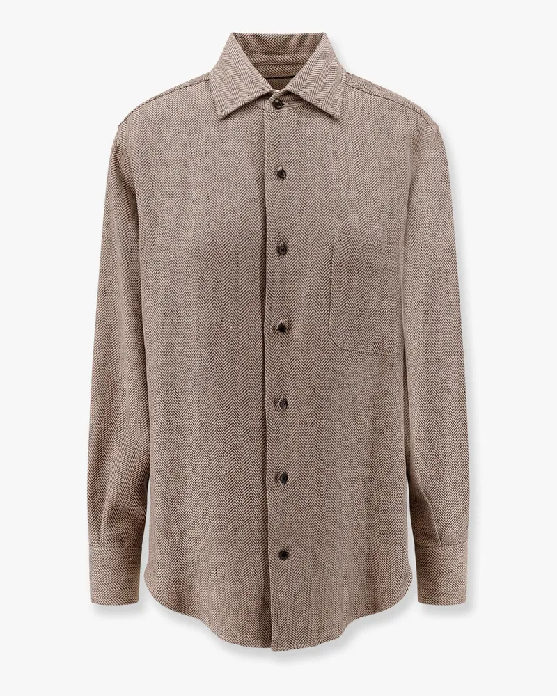 Loro Piana André linen shirt with herringbone motif -  - gender_Woman Brown