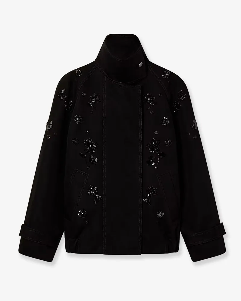 Golden Goose Black denim jacket with floral details in sequins and crystals -  - gender_Woman Black