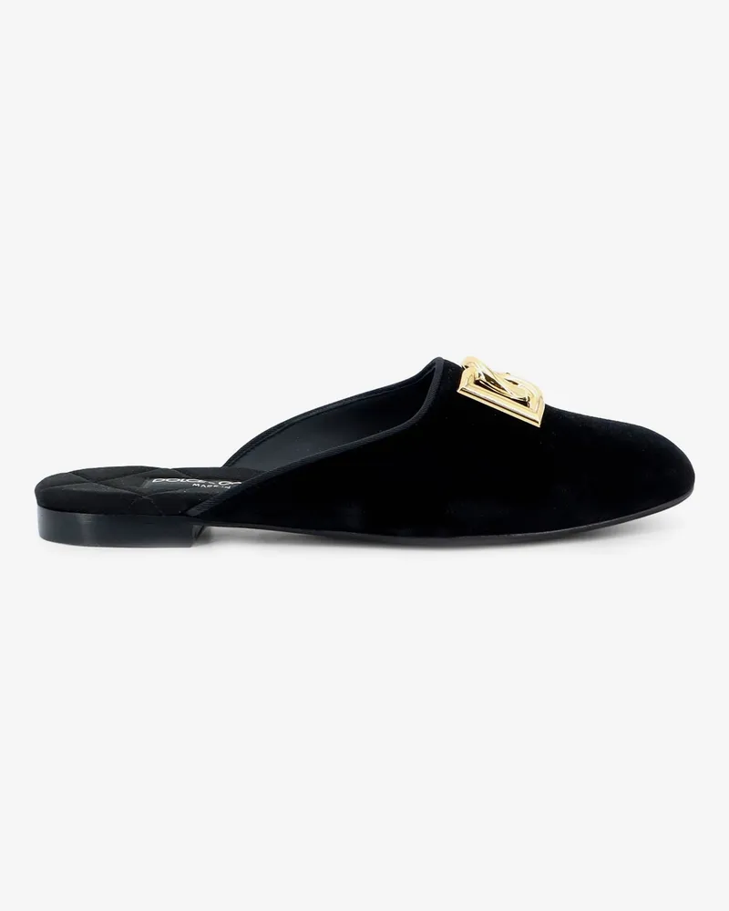 Dolce & Gabbana Velvet sabot with metal DG logo -  - gender_Woman Black