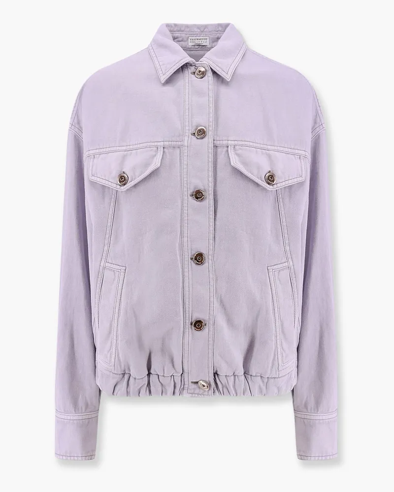 Brunello Cucinelli Cotton and linen denim jacket with elastic bottom -  - gender_Woman Purple