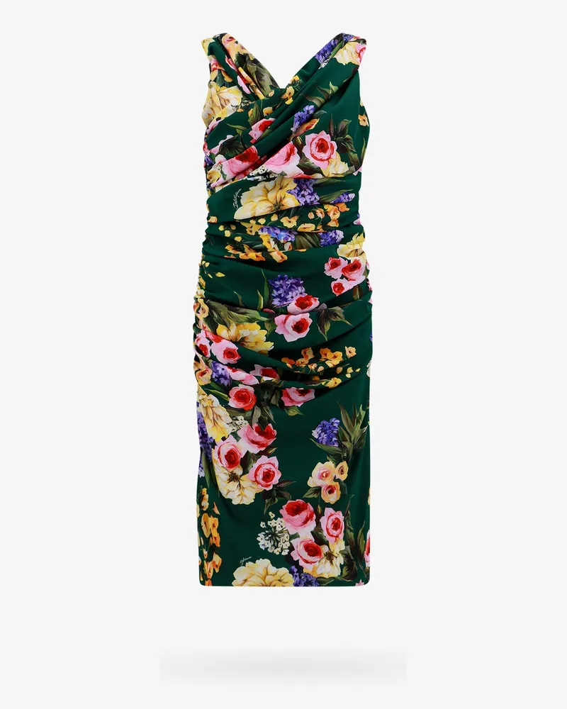 Dolce & Gabbana Stretch silk dress with floral print -  - gender_Woman Green
