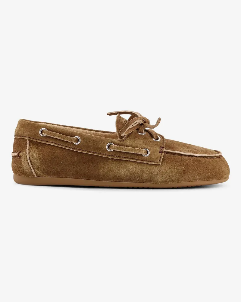Miu Miu Suede loafers with embroidered logo -  - gender_Woman Brown
