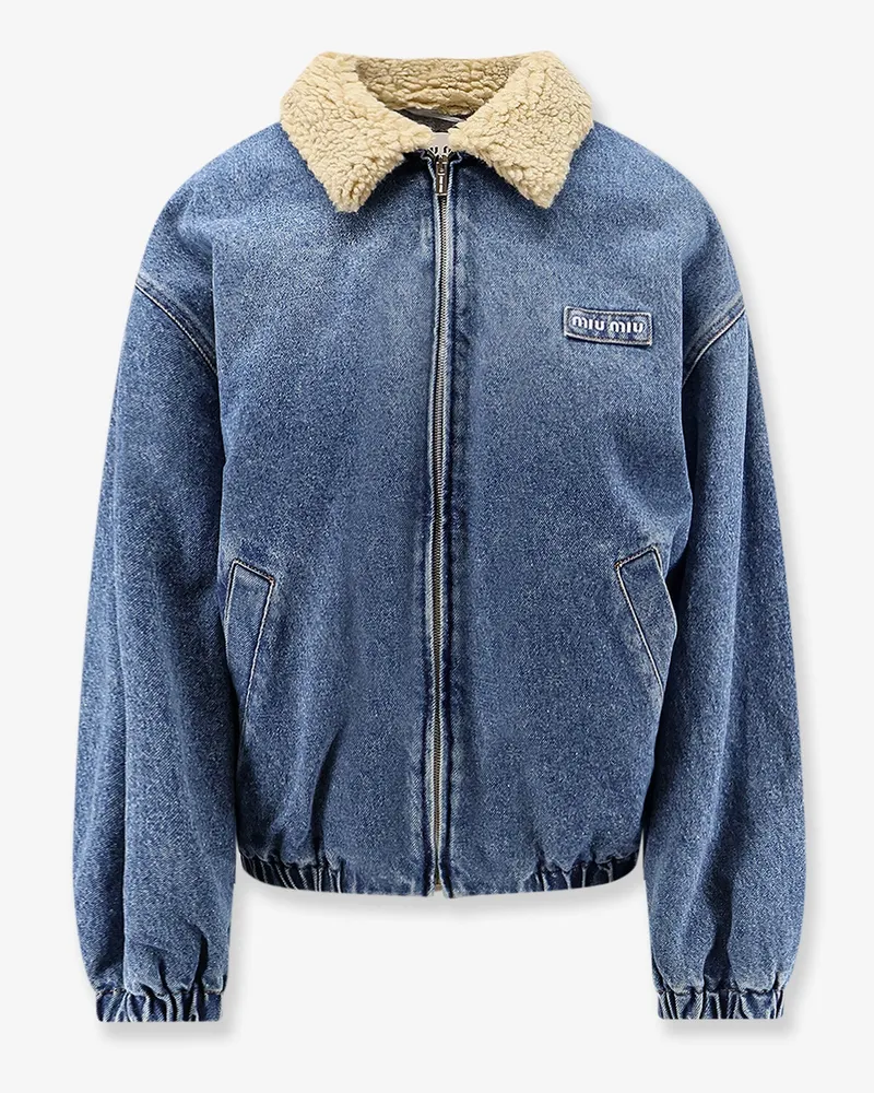 Miu Miu Denim Jacket with Lettering Logo patch -  - gender_Woman Blue