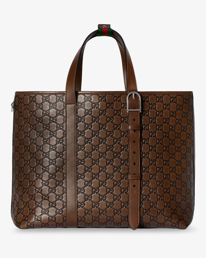 Gucci GG Emblem leather shopping bag -  - gender_Man Brown