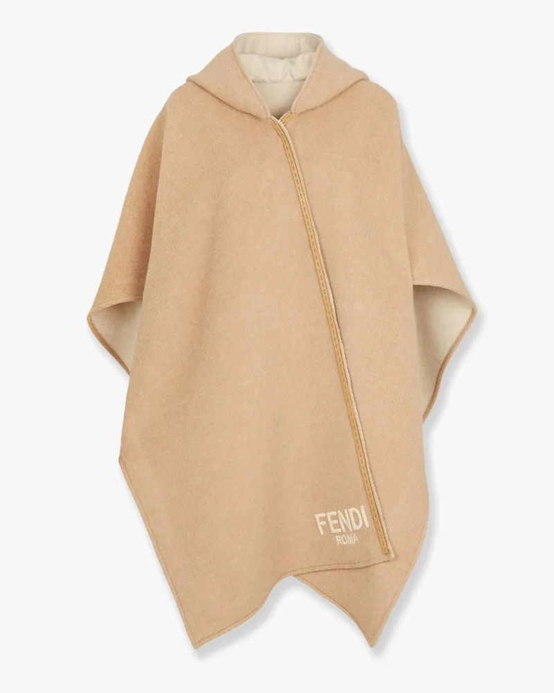 コート FENDI Wool and cashmere poncho with leather profiles $2100 BRAND NEW FENDI REVERSIBLE WOOL CASHMERE FF LOGO CAPE