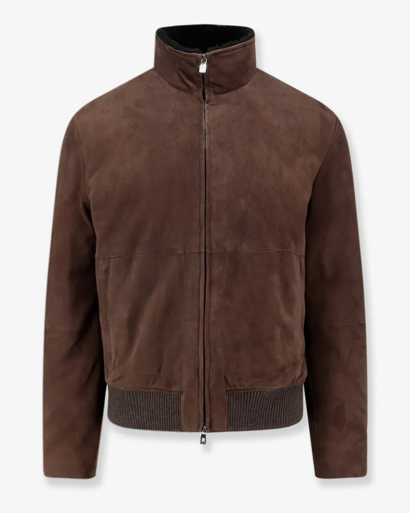 Corneliani Suede jacket with shearling detail -  - gender_Man Brown