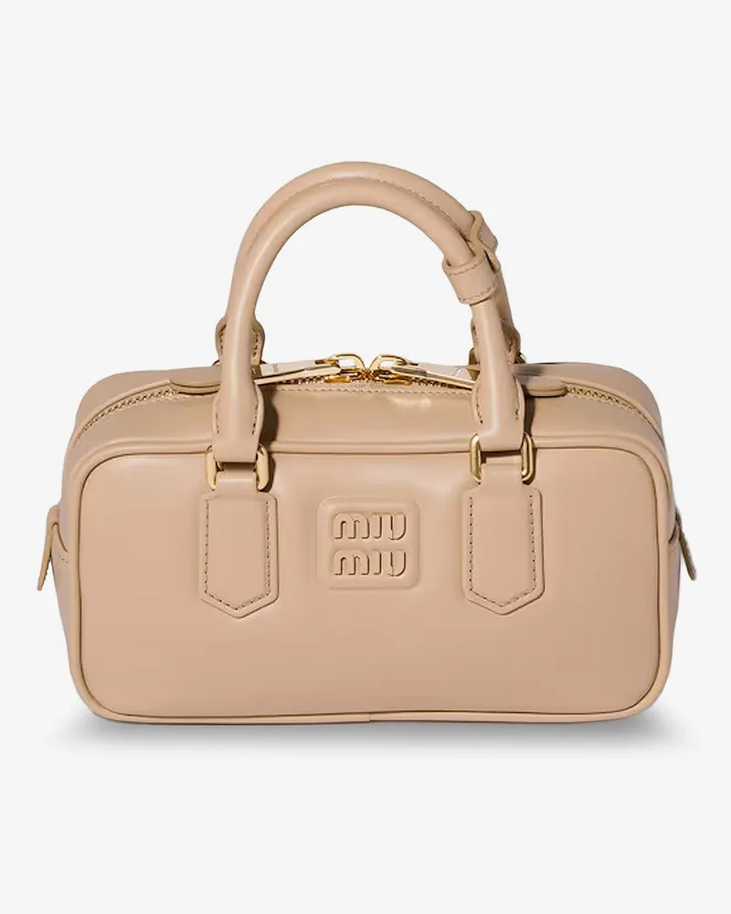 Miu Miu Arcadie leather crossbody bag with lettering logo on the front -  - gender_Woman Beige