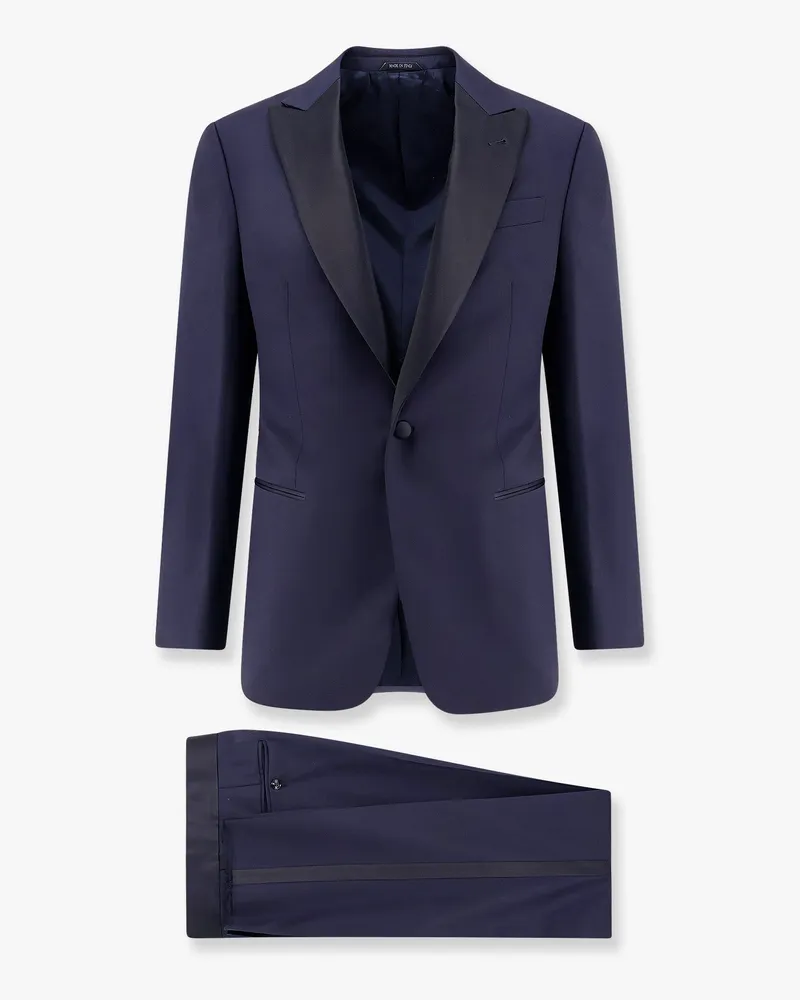 Giorgio Armani Virgin wool smoking with satin profiles -  - gender_Man Blue