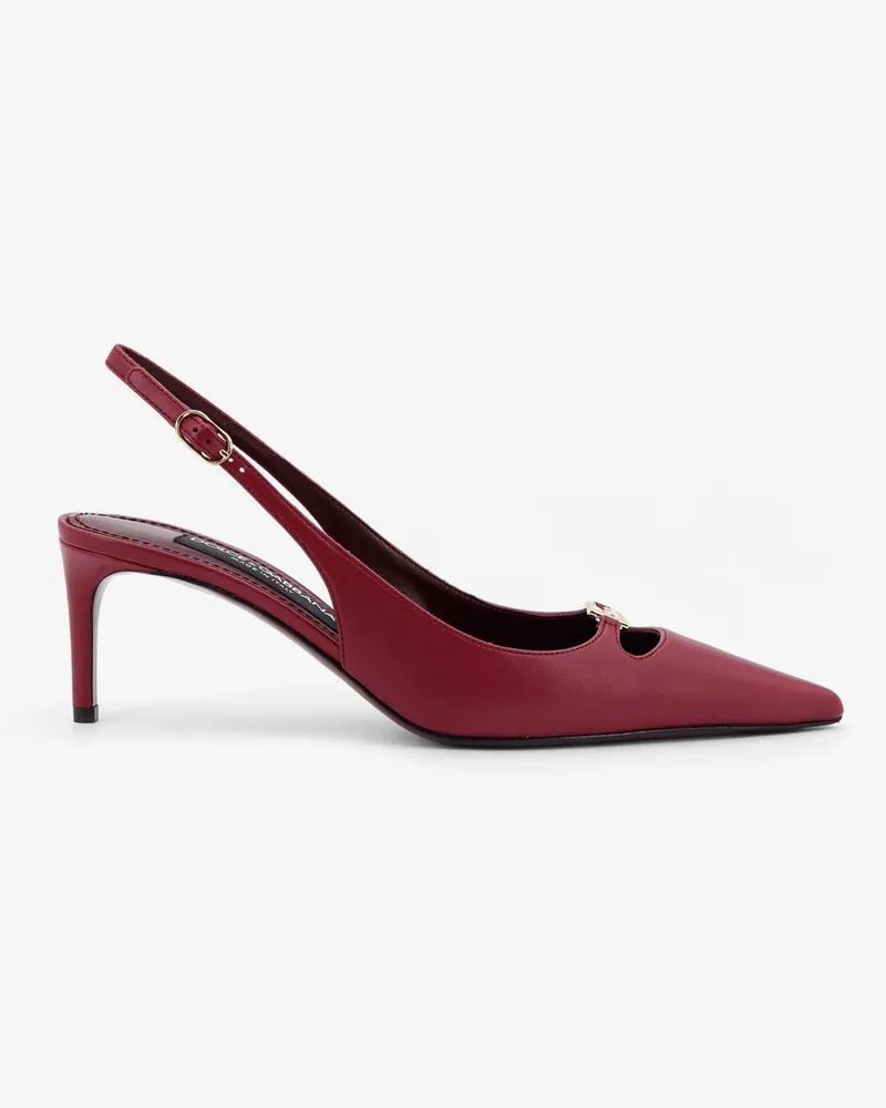 Dolce & Gabbana Leather decolletè slingback with metal logo -  - gender_Woman Red