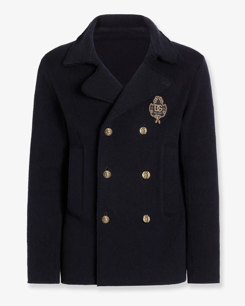 Dolce & Gabbana Virgin wool blazer with iconic crest -  - gender_Man Blue