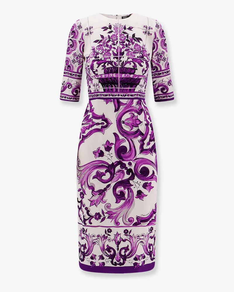 Dolce & Gabbana Silk midi pencil dress with Maiolica print -  - gender_Woman Purple
