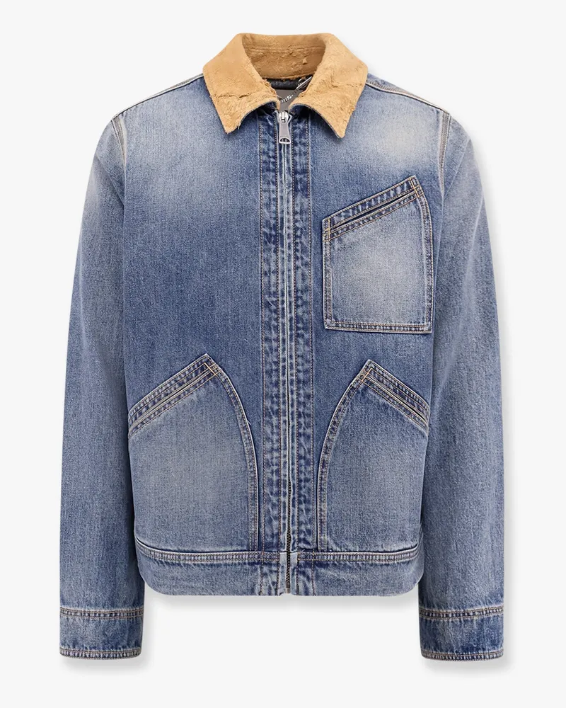 Alexander McQueen Washed blue ddenim jacket with suede collar -  - gender_Man Blue