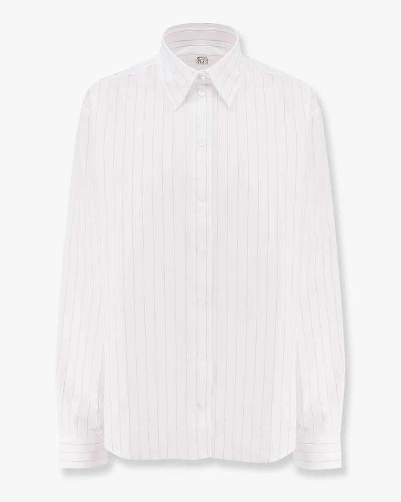 Totême Striped organic cotton shirt with monogram embroidered logo -  - gender_Woman 