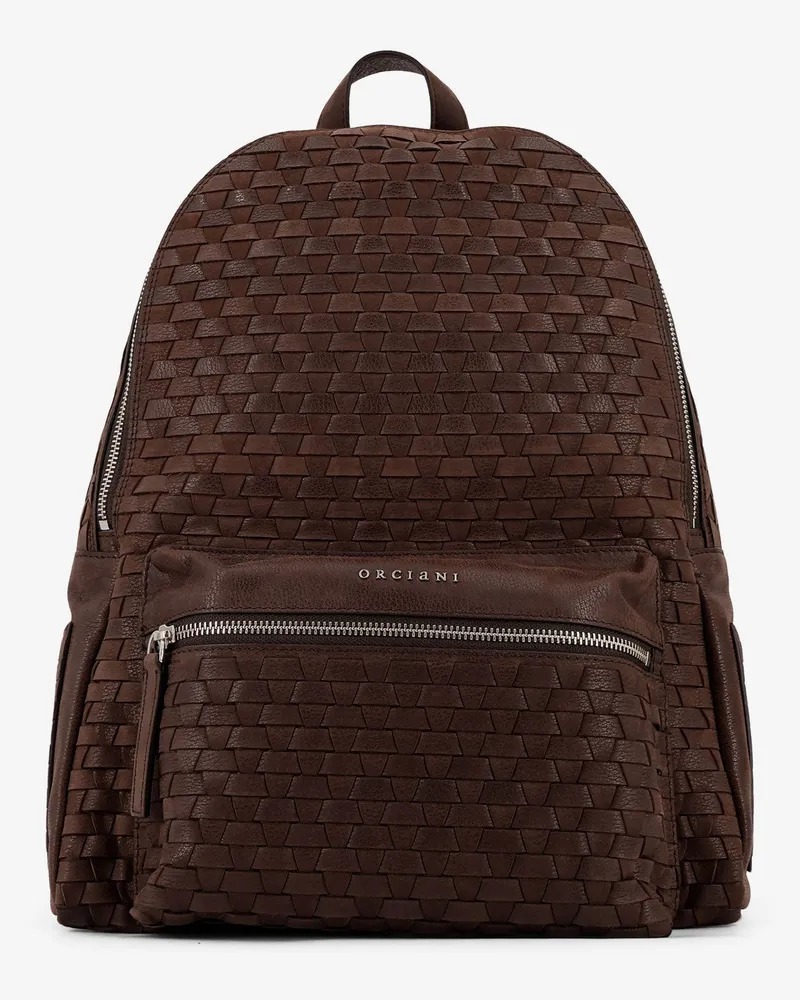 Orciani Leather backpack with intrecciato motif -  - gender_Man Brown
