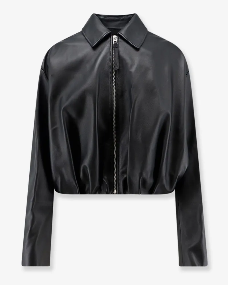Loewe Cropped leather jacket with back logo patch -  - gender_Woman Black