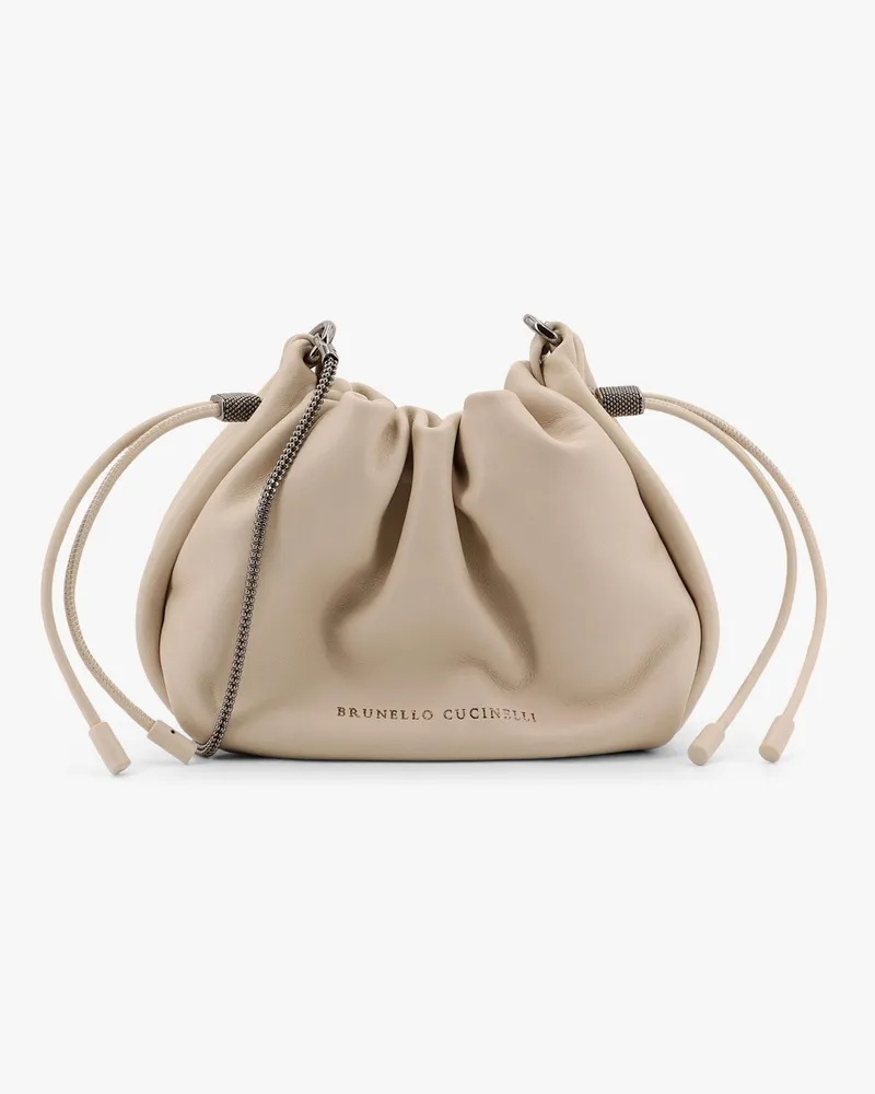 Brunello Cucinelli Mellow mini bucket bag in soft leather with precious chain -  - gender_Woman 