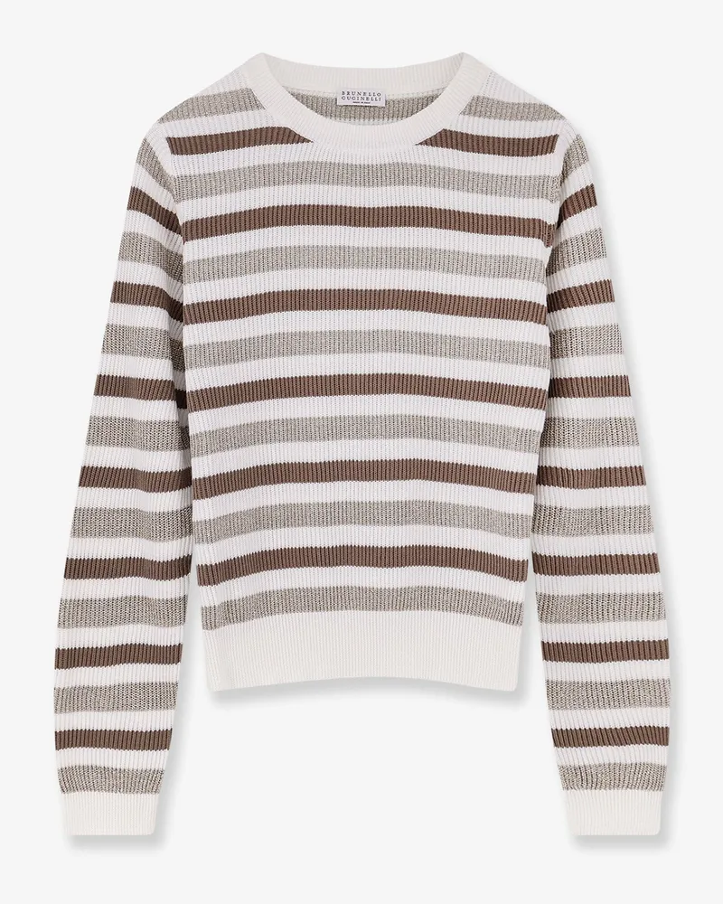 Brunello Cucinelli Sparkling stripes cotton sweater -  - gender_Woman White