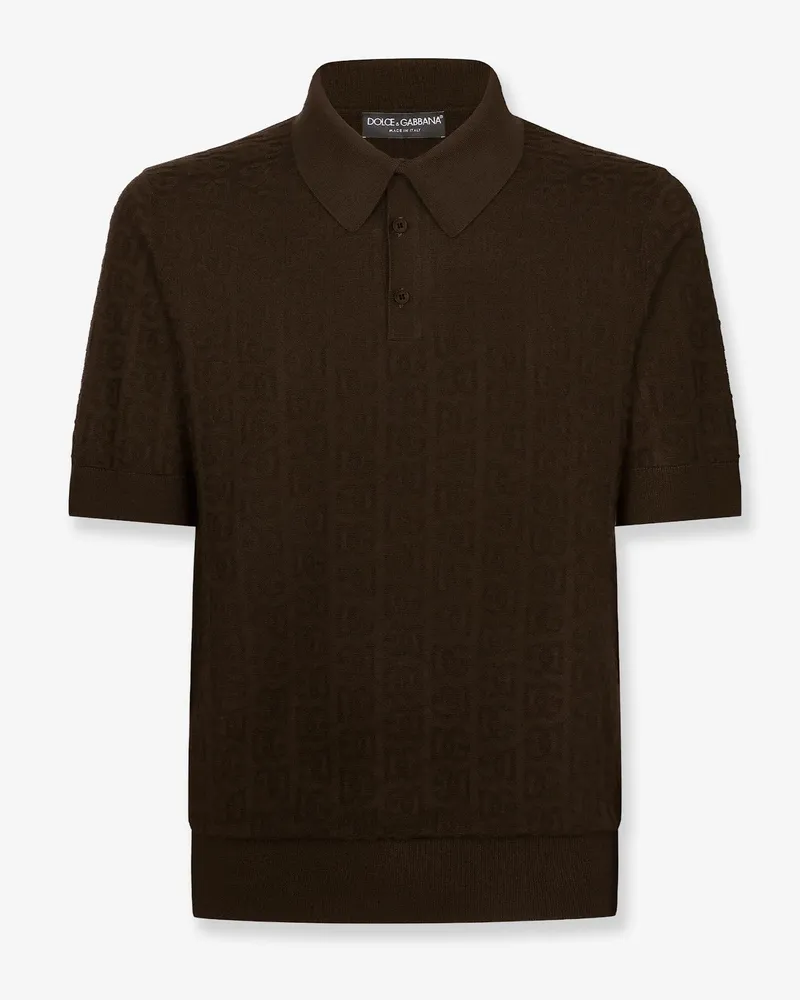 Dolce & Gabbana Silk polo shirt with all-over DG embroidery -  - gender_Man Brown