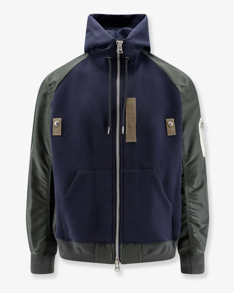Sacai Cotton blend sweatshirt with nylon sleeves -  - gender_Man Blue