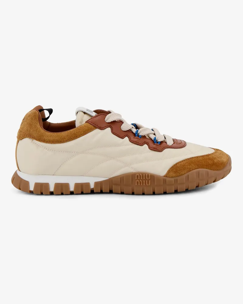 Miu Miu Tyre technical fabric and suede sneakers -  - gender_Woman Beige