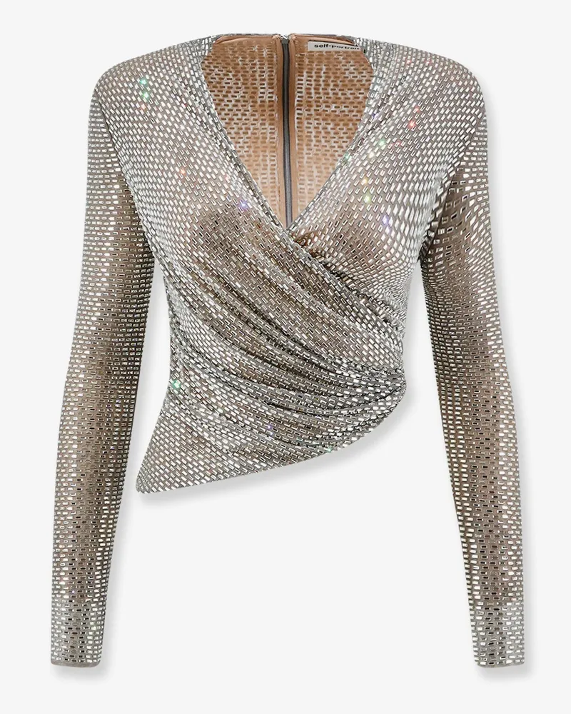 Self-Portrait Mesh top with all-over rhinestones -  - gender_Woman Grey