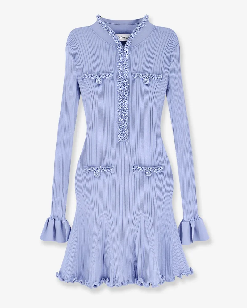 Self-Portrait Ribbed knitted mini dress -  - gender_Woman Blue