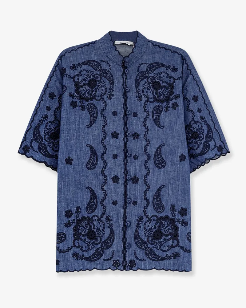 Zimmermann Aster denim shirt with all-over contrasting embroidery -  - gender_Woman Blue