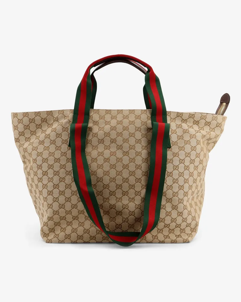 Gucci GG fabric shopping bag with Nastro Web handle detail -  - gender_Man Beige
