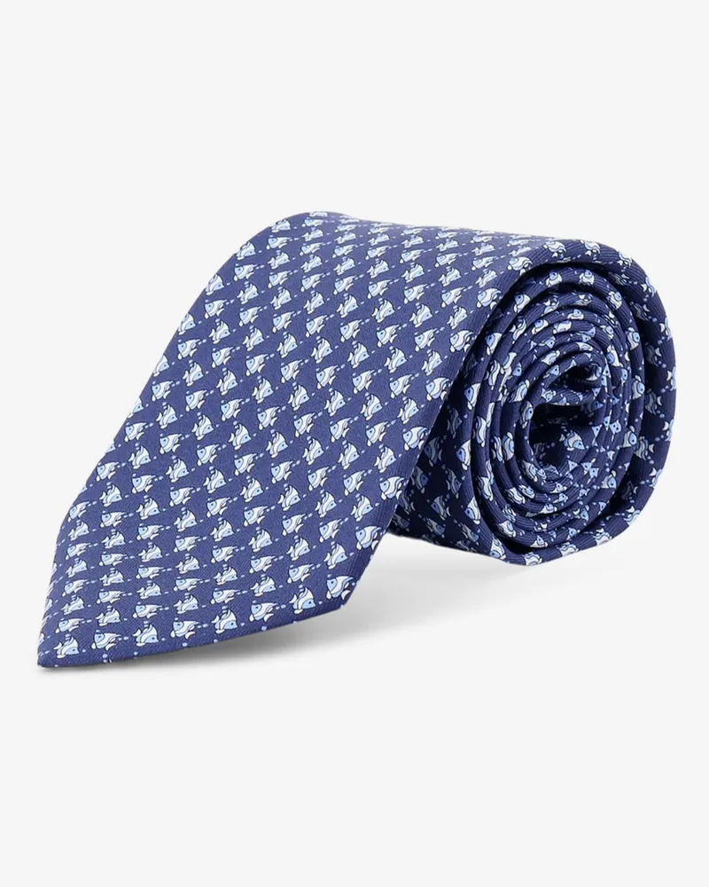 Ferragamo Cyrus silk tie with Shark print -  - gender_Man Blue