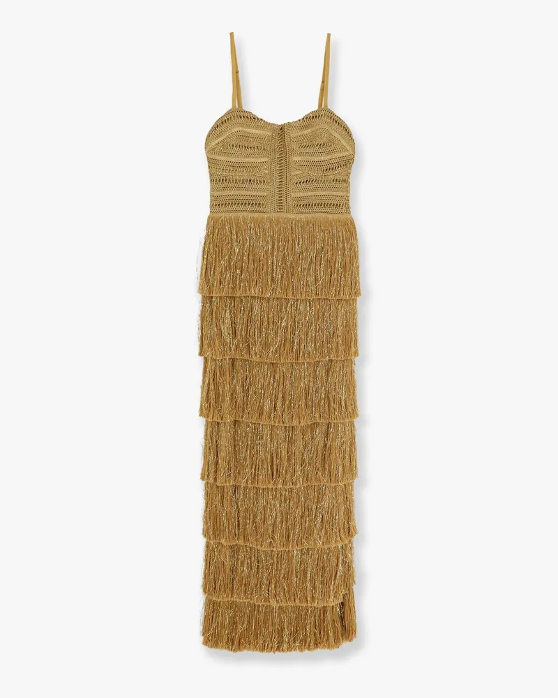 Pat Bo Long dress with embroidered courset and fringes -  - gender_Woman Gold