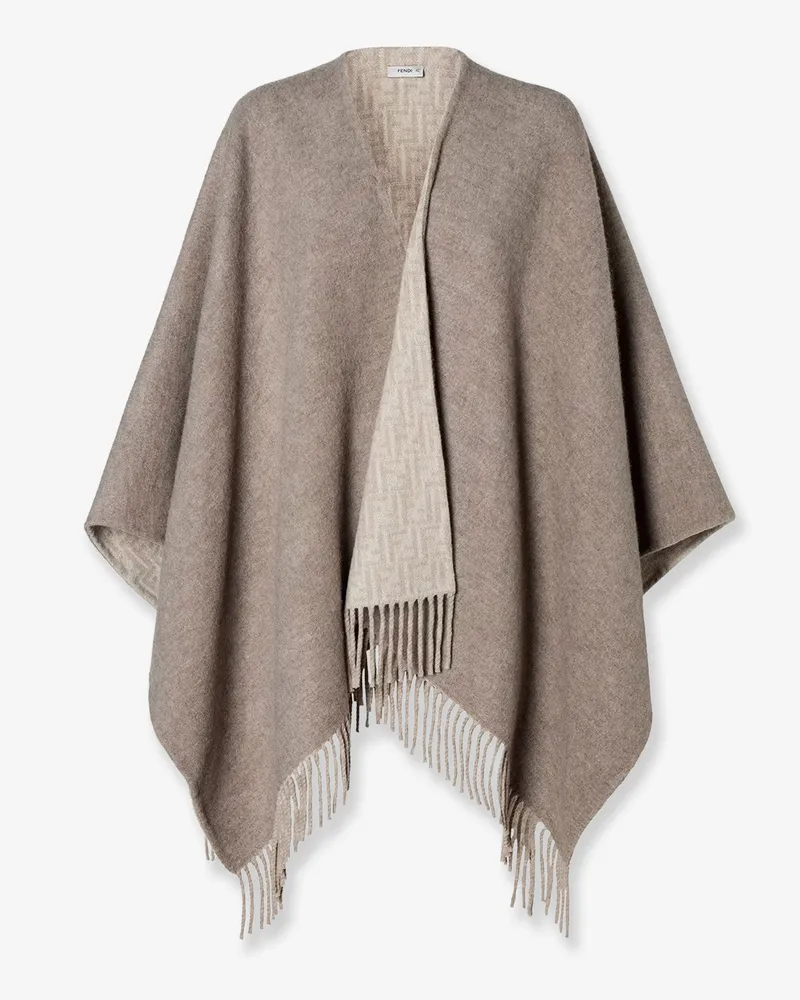 Fendi Wool and cashmere cape with FF zucca print -  - gender_Woman Beige
