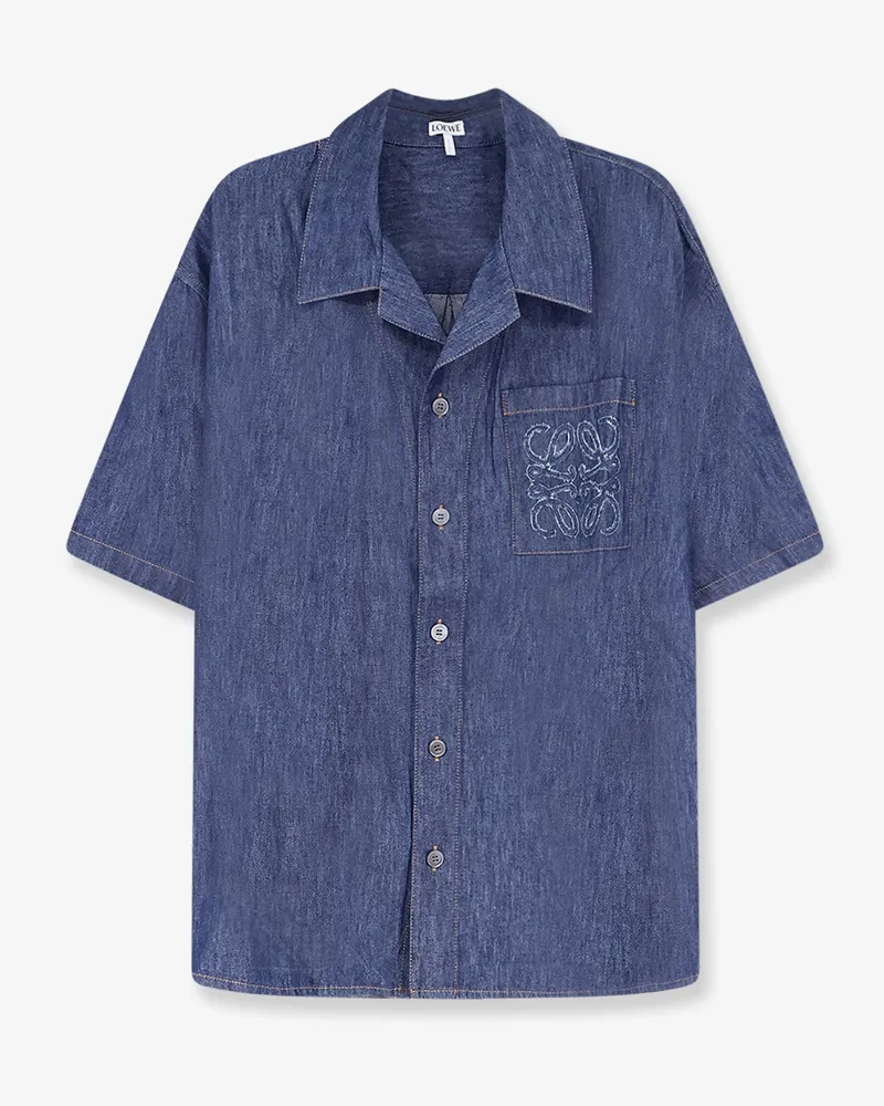 Loewe Blue denim shirt with embroidered Anagram logo -  - gender_Man Blue