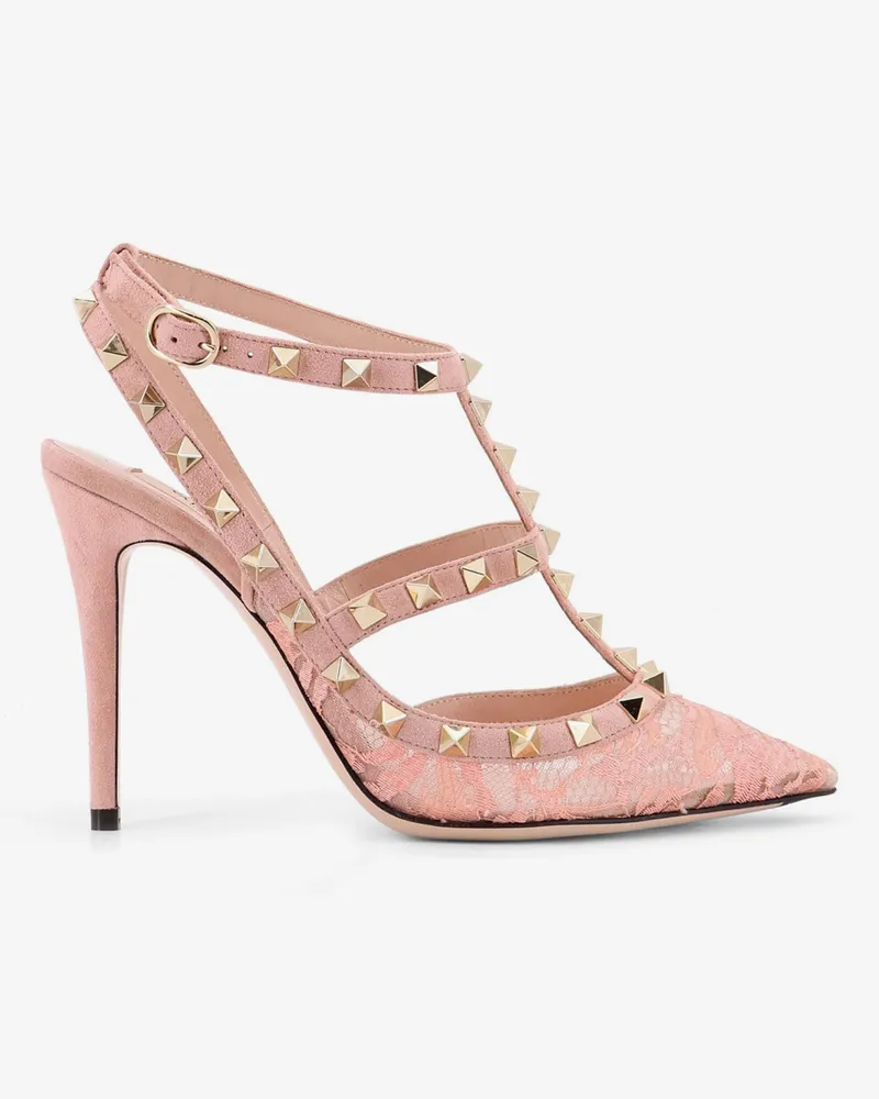 Valentino Garavani Rockstud suede and lace pumps -  - gender_Woman Pink