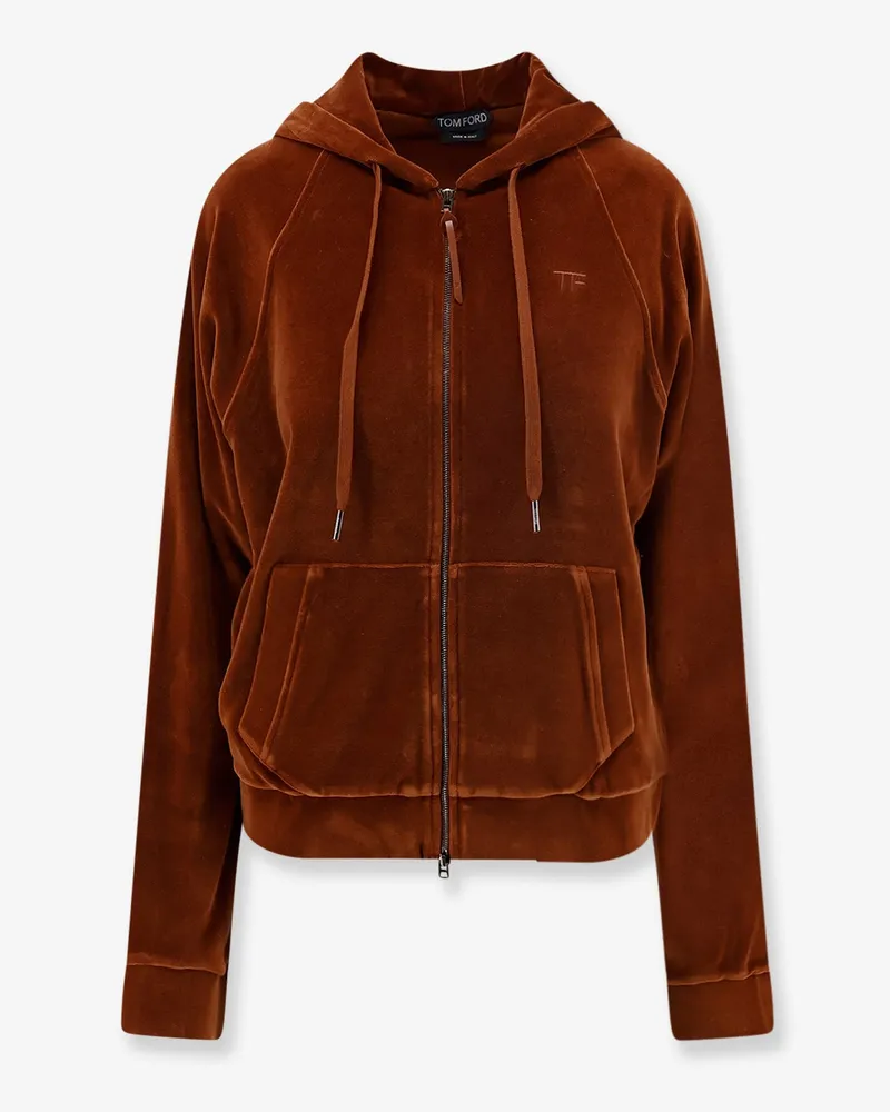 Tom Ford Velvet zip-up hoodie with tone-on-tone logo -  - gender_Woman Brown