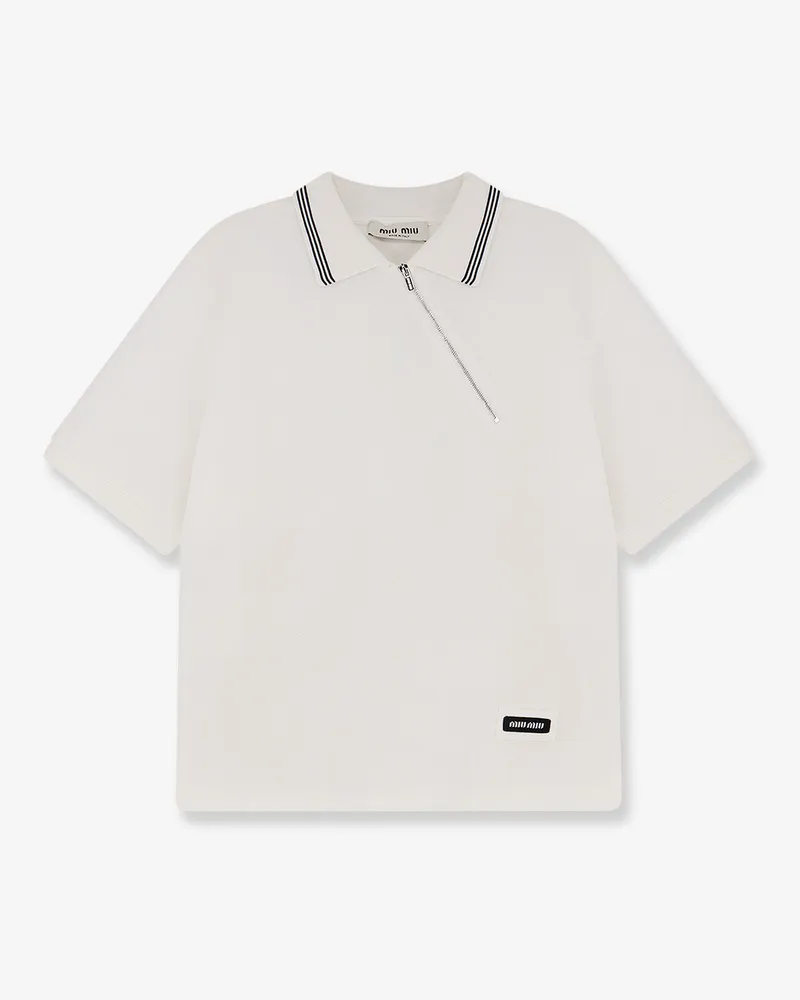 Miu Miu Cotton polo shirt with asymmetric zip -  - gender_Woman White
