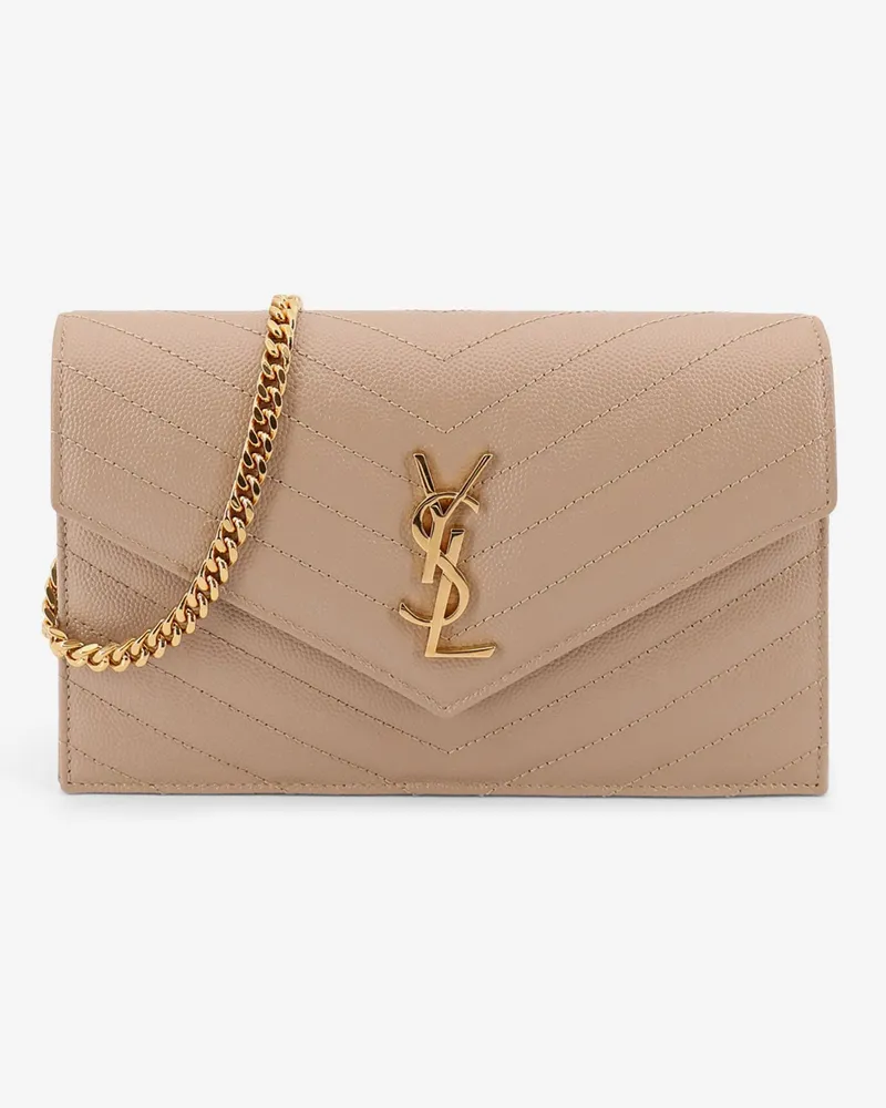 Saint Laurent Leather shoulder bag with metal Cassandre logo -  - gender_Woman Beige