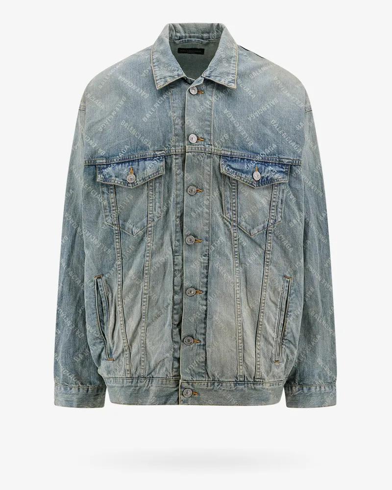 Balenciaga Bal diagonal denim jacket with all-over logo -  - gender_Man Blue