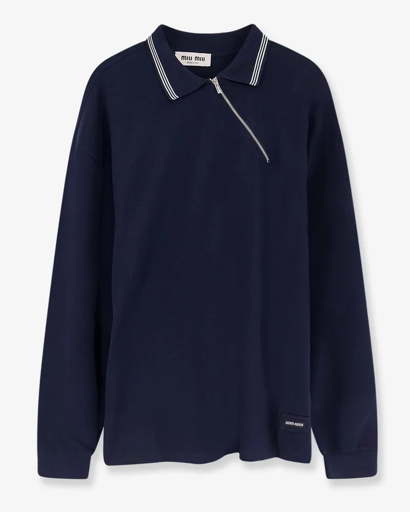 Miu Miu Cotton polo shirt with asymmetric metal zip detail -  - gender_Woman Blue