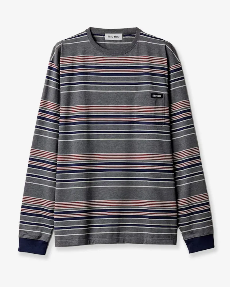 Miu Miu Cotton T-shirt with striped pattern -  - gender_Woman Grey